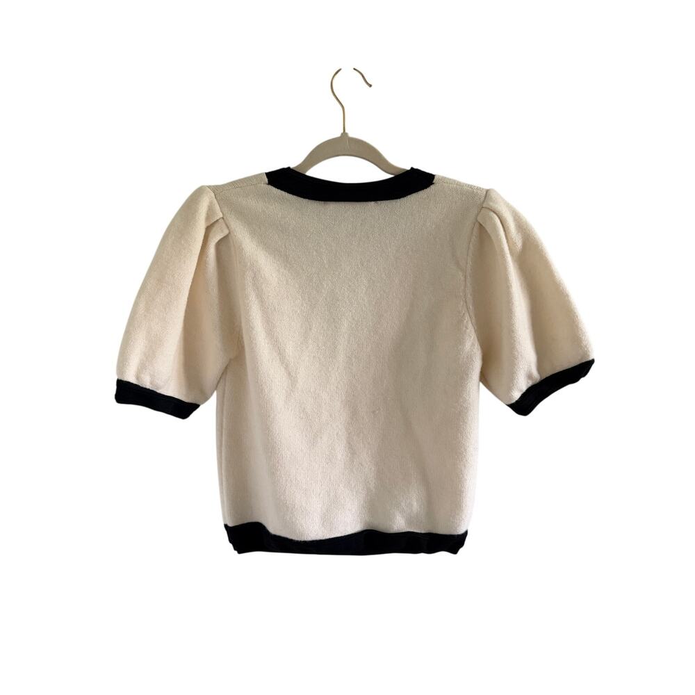 English Factory Cream Puff Sleeve Sweater Top Black Trim Gold M - Picture 10 of 10